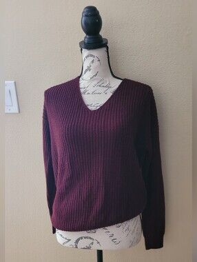 Fashion Nova V-Neck Waffle Knit Sweater - Wine Reversible